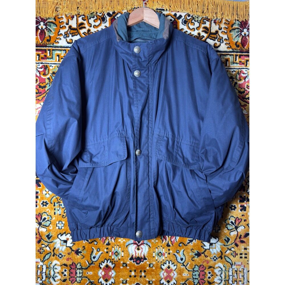 90s Vintage London Fog Navy Field Jacket with Zip-In Liner, Hood sz Medium